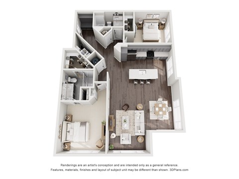 Floor plan for 2 beds, 2 baths, 1428 sqft
